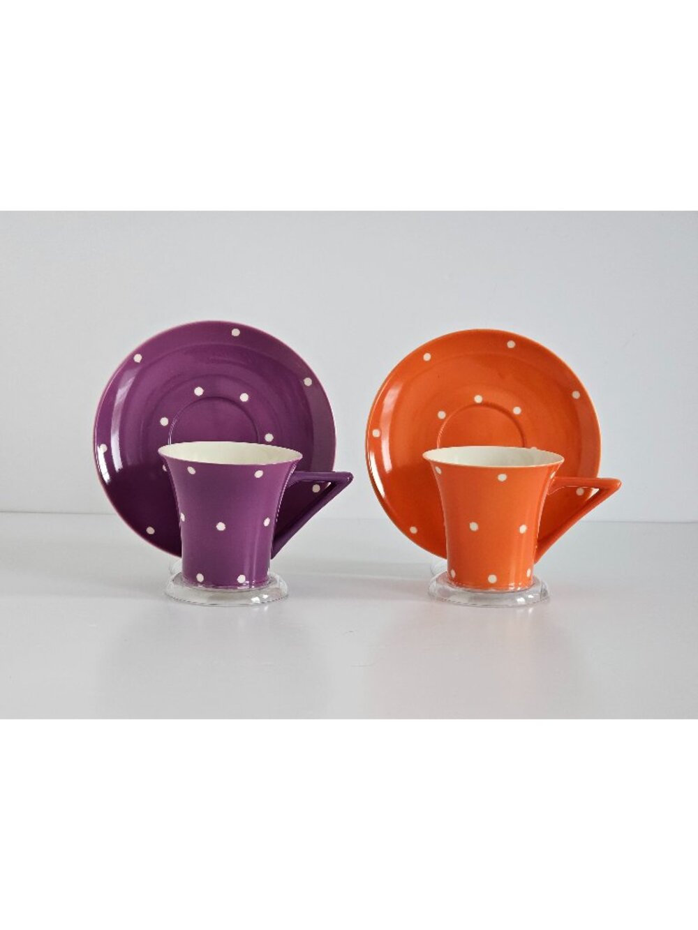 Vintage Skye McGhie Modern Porcelain Polka Dot Cup And Saucer Sets